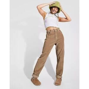 ASOS Tan Biscuit Cord Cotton High Rise Slouchy Mom Jeans Pants Size 28/32 NEW